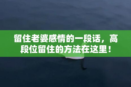 留住老婆感情的一段话，高段位留住的方法在这里！