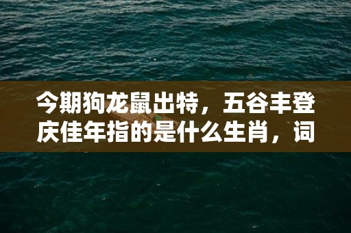 今期狗龙鼠出特，五谷丰登庆佳年指的是什么生肖，词语释义解释落实