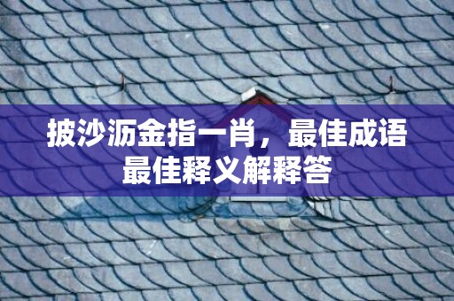 披沙沥金指一肖，最佳成语最佳释义解释答