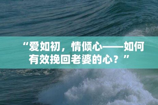 “爱如初，情倾心——如何有效挽回老婆的心？”