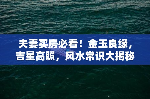 夫妻买房必看！金玉良缘，吉星高照，风水常识大揭秘！