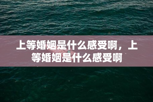 上等婚姻是什么感受啊，上等婚姻是什么感受啊