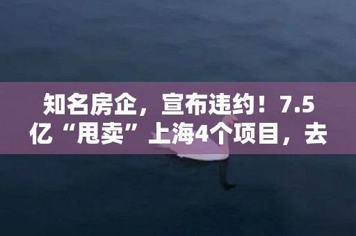 知名房企，宣布违约！7.5亿“甩卖”上海4个项目，去年已还债113亿…