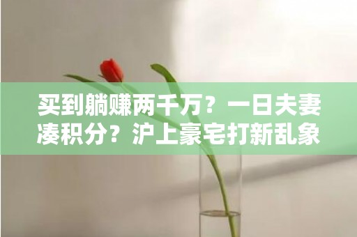 买到躺赚两千万？一日夫妻凑积分？沪上豪宅打新乱象潜藏，律师提醒代持风险