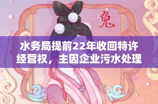 水务局提前22年收回特许经营权，主因企业污水处理规模不达标 企业：不认同