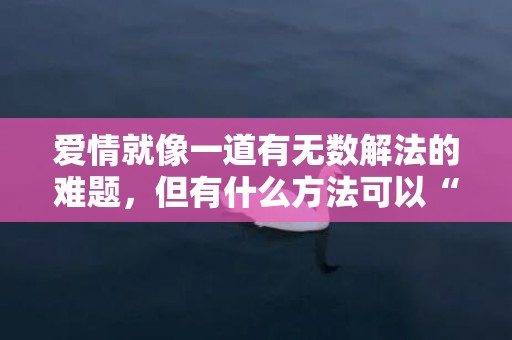 爱情就像一道有无数解法的难题，但有什么方法可以“赢得”中年男人的芳心