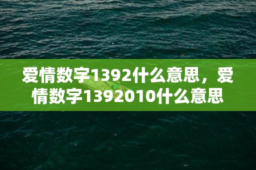 爱情数字1392什么意思，爱情数字1392010什么意思