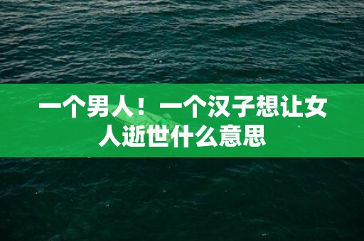 一个男人！一个汉子想让女人逝世什么意思