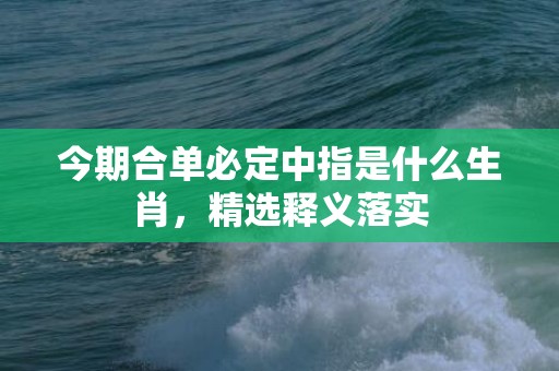 今期合单必定中指是什么生肖，精选释义落实