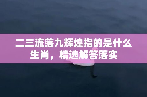 二三流落九辉煌指的是什么生肖，精选解答落实