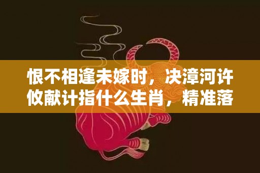 恨不相逢未嫁时，决漳河许攸献计指什么生肖，精准落实