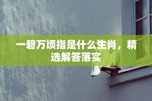 一碧万顷指是什么生肖，精选解答落实