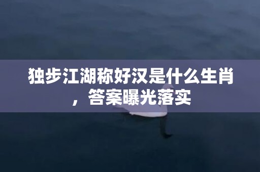 独步江湖称好汉是什么生肖，答案曝光落实